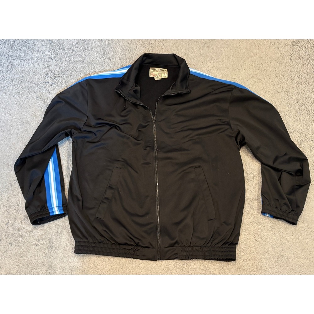 Steve and Barrys Mens Track Jacket XL Black Blue White Stripe Full Zip Athletic